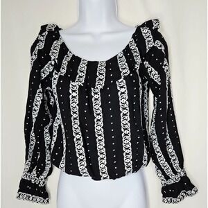 Saltwater Luxe Black Cropped Long Sleeve Boho Blouse Size Small NWT
